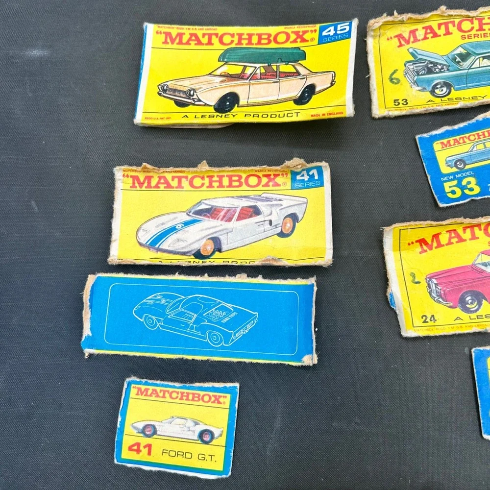 Vintage Matchbox Lesney Box Panels Flap Lot Ford Mustang Jaguar Lamborghini 14pc